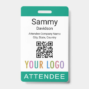 Event Attendee Badge QR Code Logo Emerald Green ID Badge
