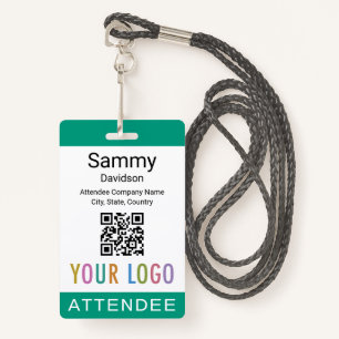 Event Attendee Badge QR Code Logo Emerald Green ID Badge