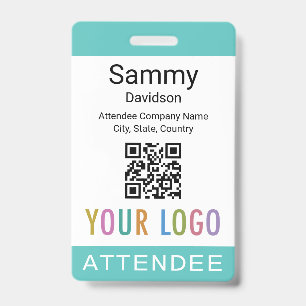 Event Attendee Badge QR Code Logo Turquoise Blue ID Badge