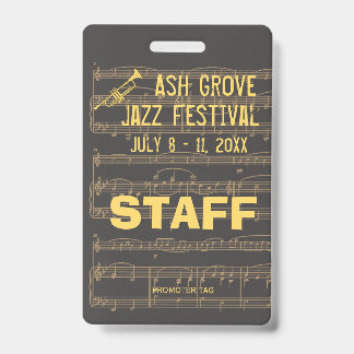 Event Badge For Access To Music Jazz Themed Event ID Badge