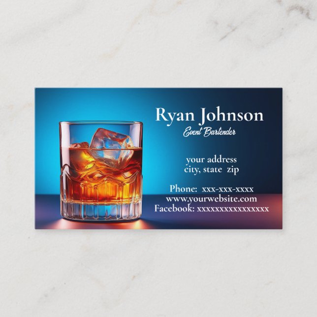 Event bartender business card (Front)