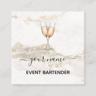 Event Bartender Champagne White Gold Marble Cream  Square Business Card