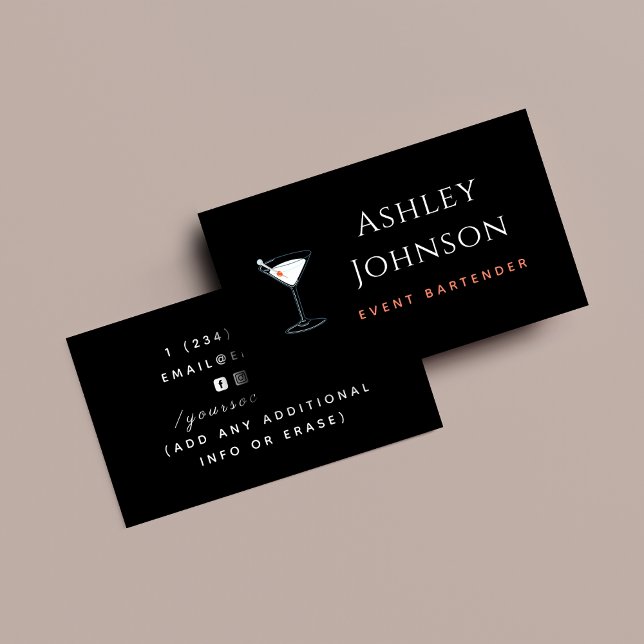 Event Bartender Server Simple Minimal Social Media Business Card (Creator Uploaded)