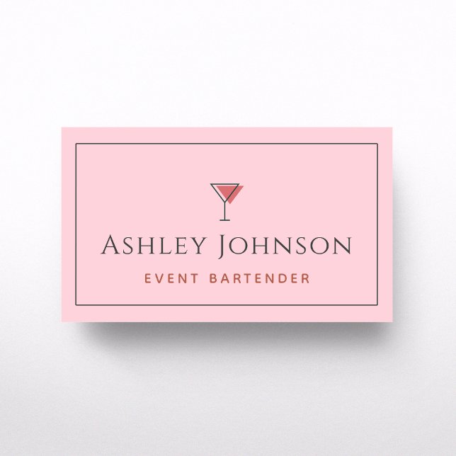 Event Bartender Sommelier Mixologist Pink & Grey  Business Card (Creator Uploaded)