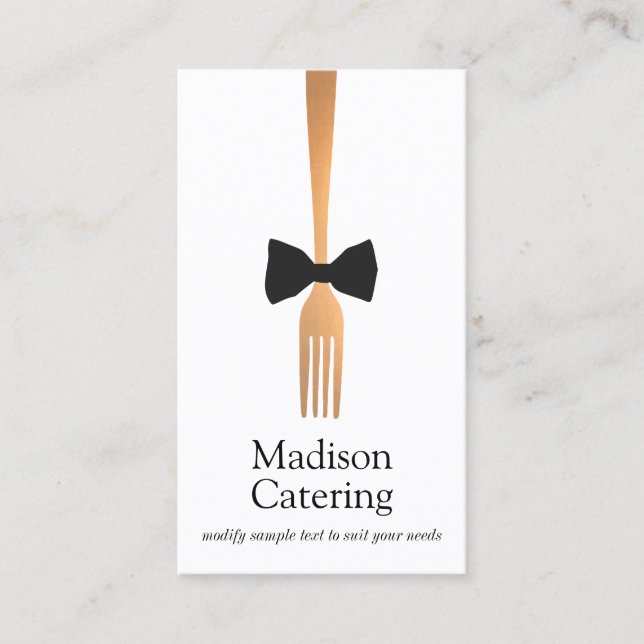 Event  Caterer Gold Fork Black Tie  Business Card (Front)