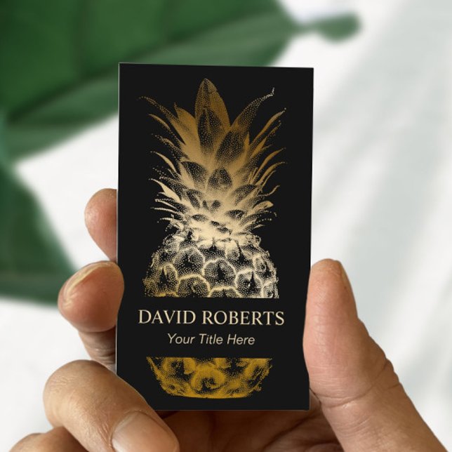 Event Catering Modern Black & Gold Pineapple Business Card (Creator Uploaded)