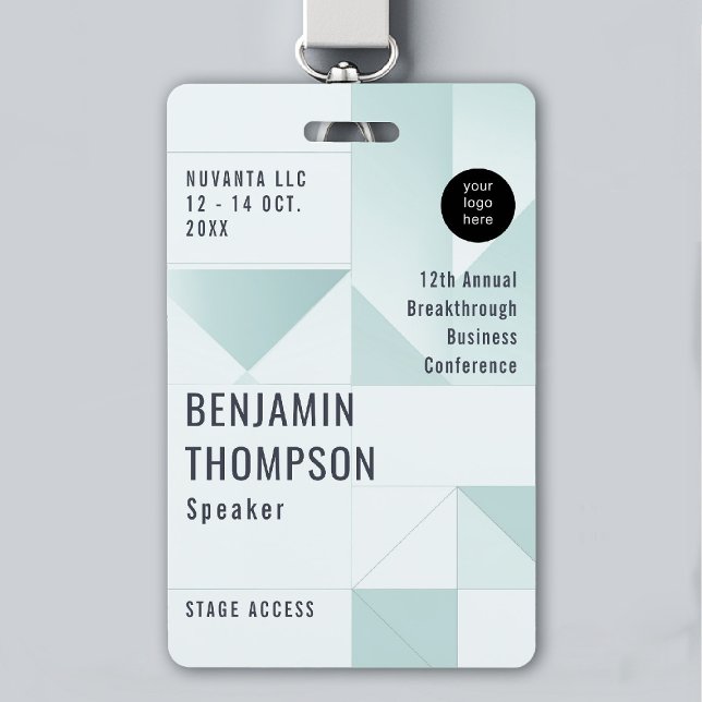 Event Conference Business Corporate Aqua ID Name ID Badge (event badge lanyard template business corporate conference geometric aqua blue green modern clean)
