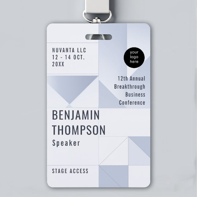 Event Conference Business Corporate Blue ID Name Badge (event badge lanyard template business corporate conference geometric blue modern professional)