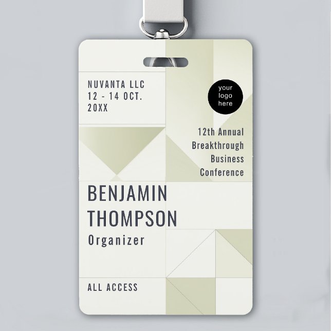Event Conference Business Corporate Green ID Name ID Badge (event badge lanyard template business corporate conference geometric green sage modern professional)