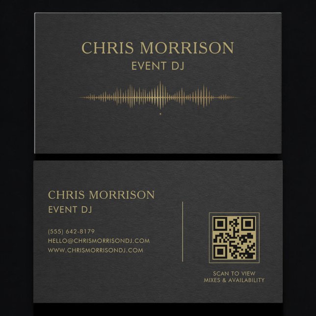 Event DJ Music Black Gold QR Code Professional Business Card (Creator Uploaded)