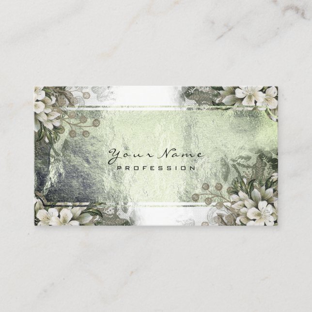 Event Floral Mint Green Gold White Gold Metallic Business Card (Front)