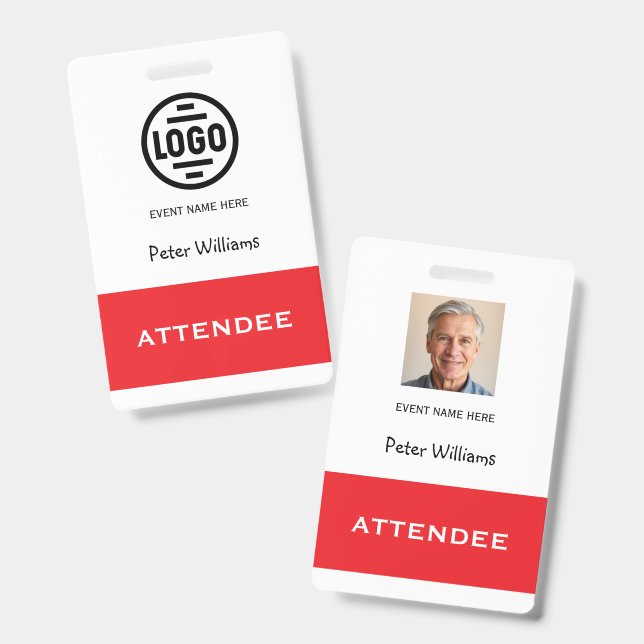 Event General Attendee Photo ID Badge Pass (Front & Back)