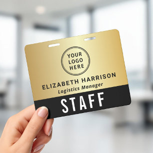 Event Logo Black Gold Crew Vendor Staff ID Name Badge