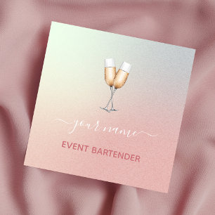 Event Party Bartender Champagne Glass Pink Ombre Square Business Card