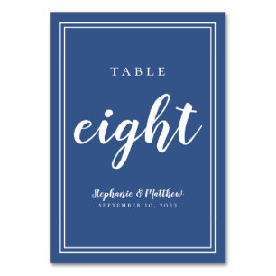 Event Party Eight Blue & White Simple Wedding Table Number