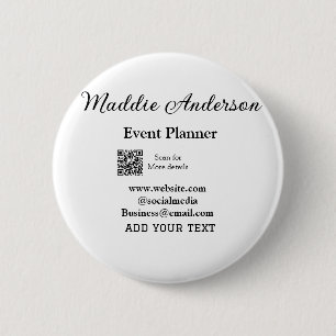 Event planner add name Q R code details website em 6 Cm Round Badge