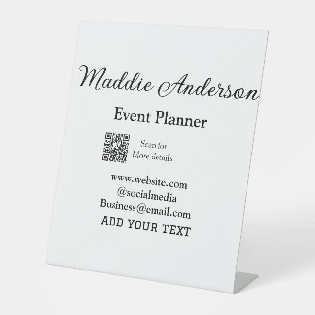 Event planner add name Q R code details website em Pedestal Sign (Front)