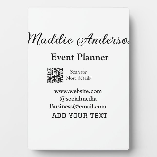 Event planner add name Q R code details website em Plaque (Front)