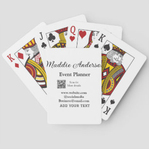 Event planner add name Q R code details website em Playing Cards