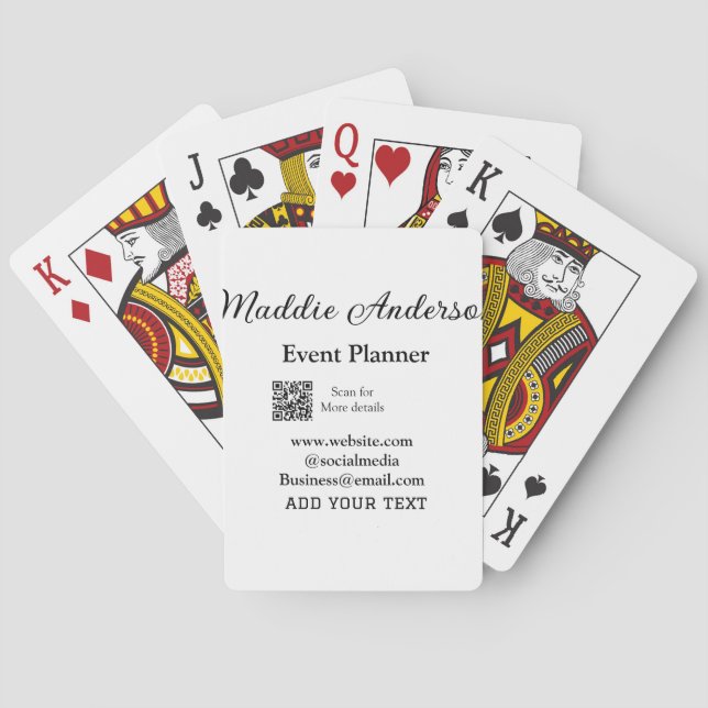 Event planner add name Q R code details website em Playing Cards (Back)