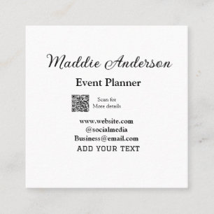 Event planner add name Q R code details website em Square Business Card