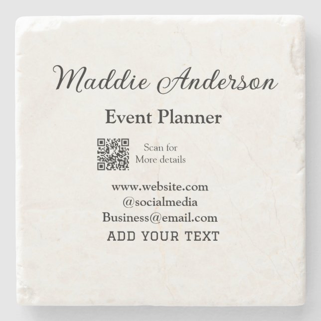 Event planner add name Q R code details website em Stone Coaster (Front)