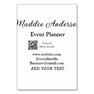 Event planner add name Q R code details website em Table Number