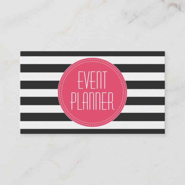 Event Planner Black and White Stripe Business Card (Front)
