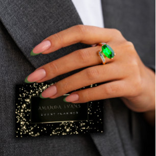 Event Planner  Black Frame Stars Gold Sparkl Sepia Business Card