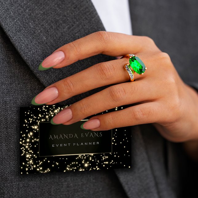 Event Planner  Black Frame Stars Gold Sparkl Sepia Business Card (Hair Mint Drip Glitter Coiffure Instagra Scissors Business Card)