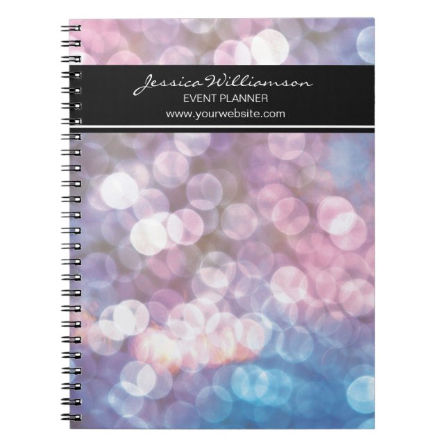 Event Planner • bokeh, sparkle lights, trendy Spiral Notebook (Front)