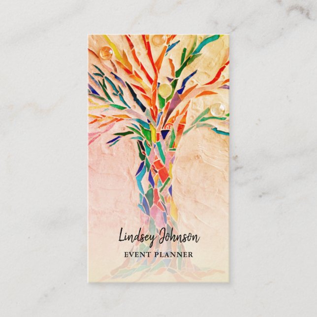 Event Planner Colourful QR Code Beige Business Car Business Card (Front)