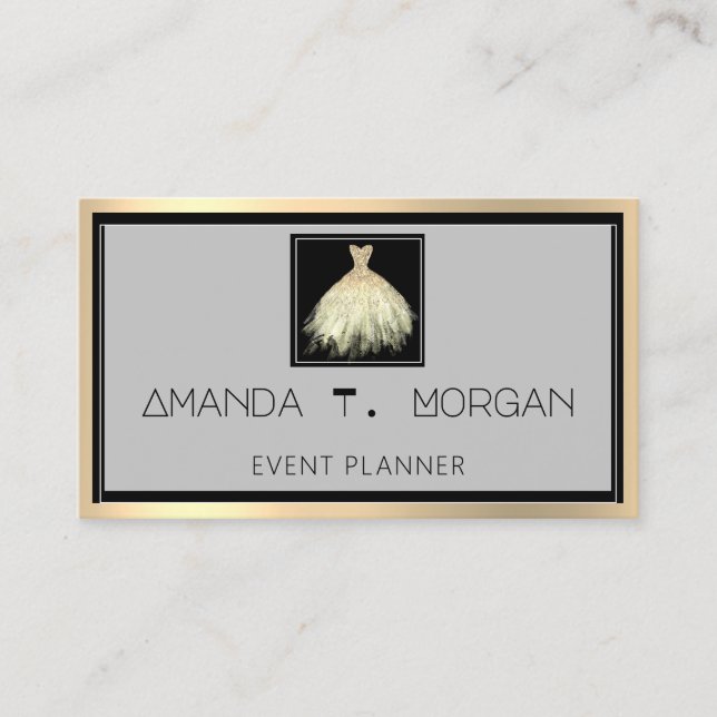 Event Planner Dance Wedding Blogger Dress Gold Business Card (Front)