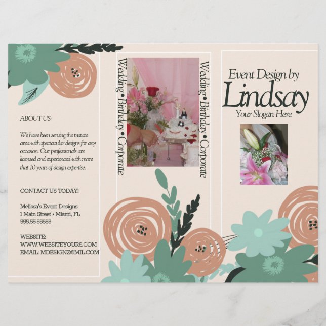 Event Planner Decorator Price Botanical Brochure  (Back)