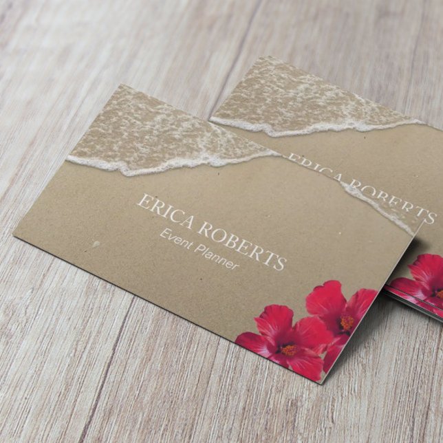 Event Planner Elegant Beach Hibiscus Red Floral Business Card (Creator Uploaded)