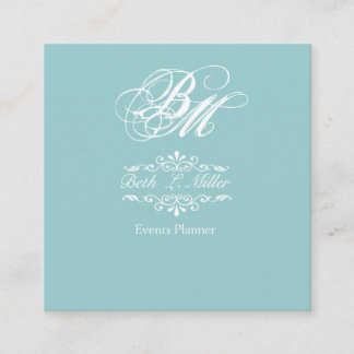 Event Planner Fancier Lavish Monogram Blue Square Business Card