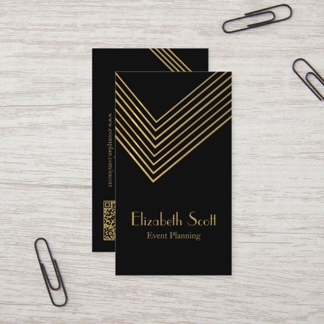 Event Planner Gold Chevron Design Business Card (Front/Back In Situ)