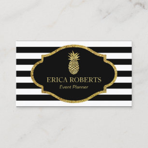 Event Planner Gold Pineapple Modern Stripes Business Card