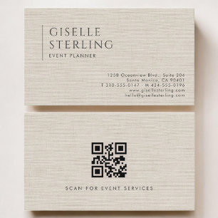 Event Planner Luxury Neutral Linen QR Code Business Card