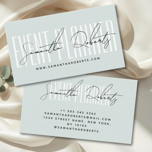 Event planner modern typography script blue business card (Creator Uploaded)