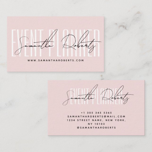 Event planner modern typography script blush pink business card (Front/Back)