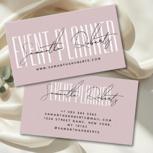 Event planner modern typography script dusty pink business card