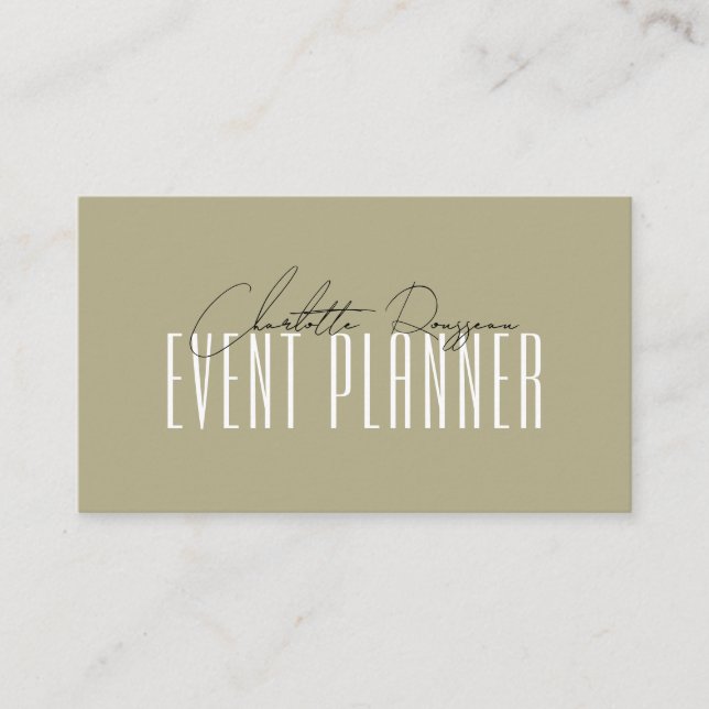 Event Planner Modern Typography Script Sage Green Business Card (Front)