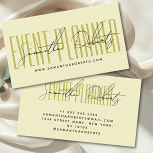 Event planner modern typography script yellow business card
