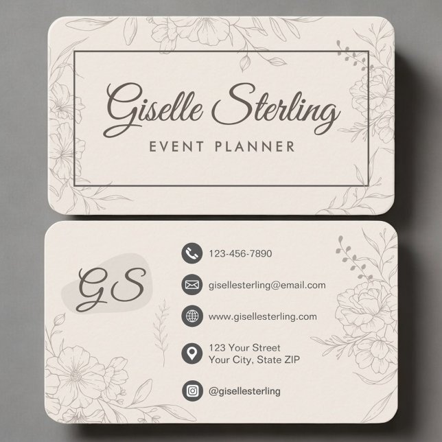 Event Planner Neutral Floral Business Card (Creator Uploaded)