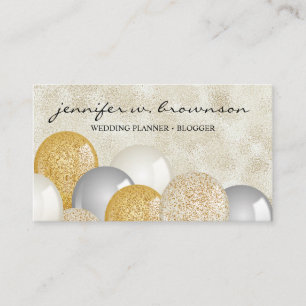 Event Planner Party Balloons Gold Glitter Script Business Card