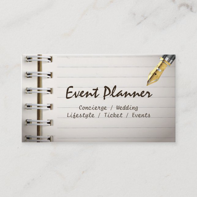 Event Planner Simple Notebook Professional Business Card (Front)