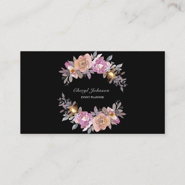 Event Planner Watercolor Floral Business Card (Front)