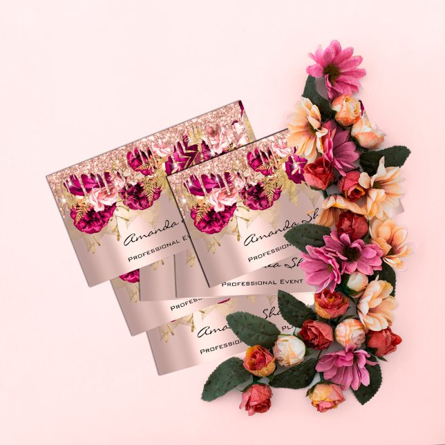 Event Planner Wedding Rose GlitterDrip Logo QRCode Business Card (Creator Uploaded)