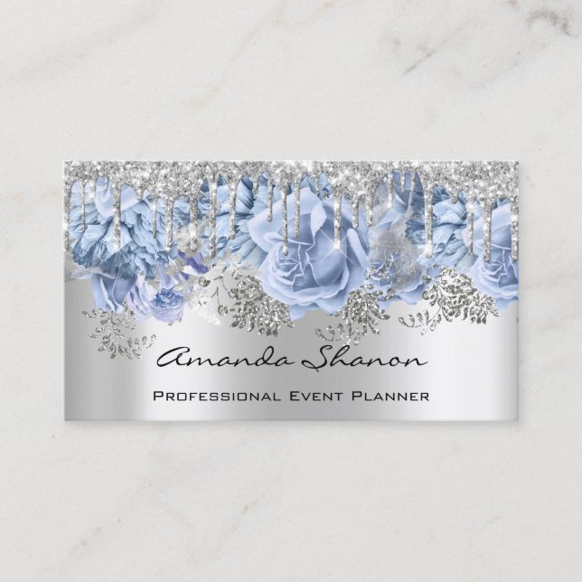Event Planner Wedding SilverBlue Drip Logo QRCode  Business Card (Front)